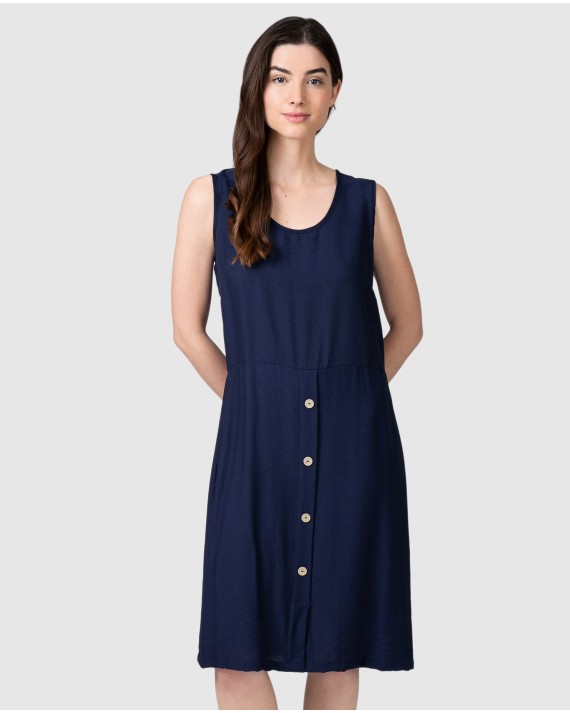 Women's sleeveless dress with decorative buttons