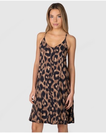 Women's short dress with straps and animal print