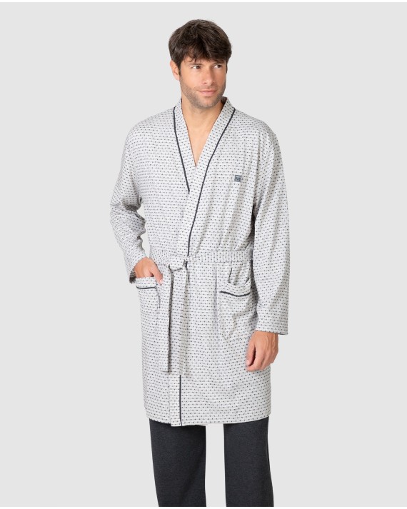 Men's wrap-style dressing gown with belt and side pockets