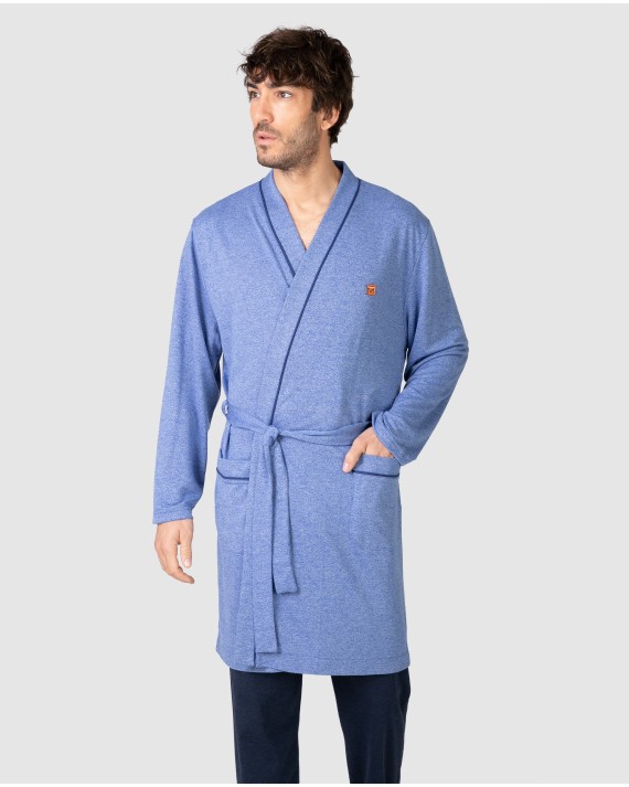 Men's wrap-style dressing gown with belt and side pockets