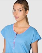 Women's short-sleeved nightgown with buttoned placket