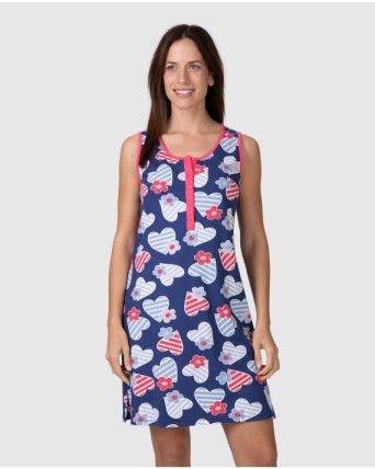 Camisón corto de mujer de tirantes con tapeta abotonada