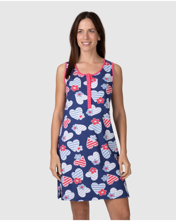 Camisón corto de mujer de tirantes con tapeta abotonada