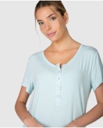 Women's short-sleeved nightgown with buttoned placket