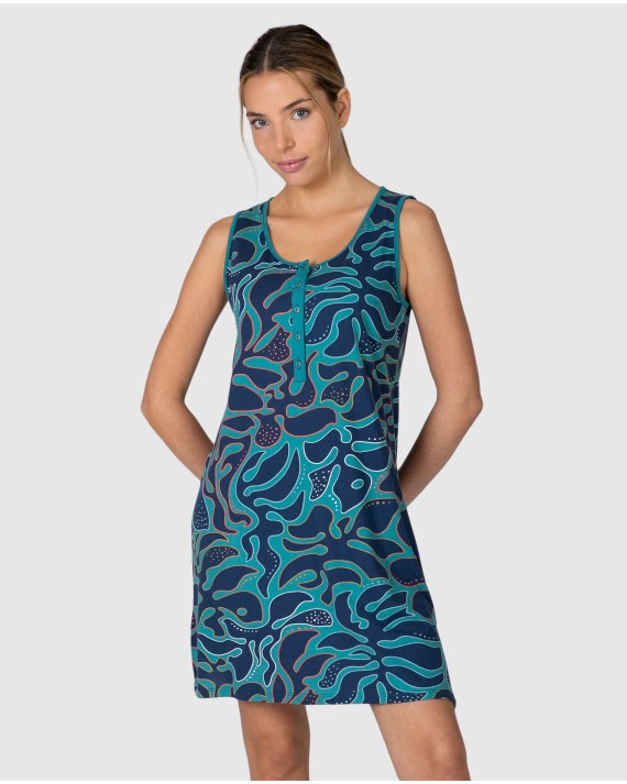 Camisón corto de mujer de tirantes con estampado abstracto