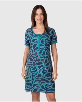 Camisón corto de mujer de manga corta con estampado abstracto