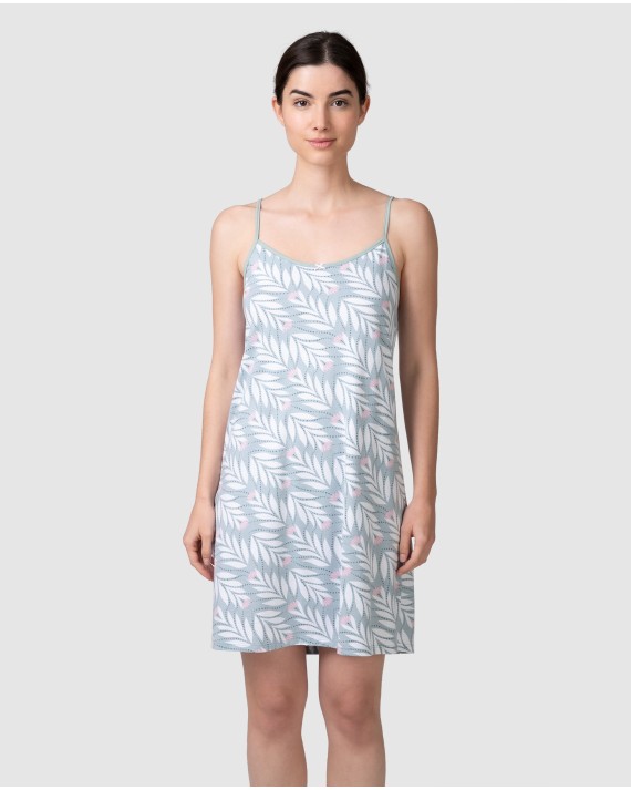 Women's short nightgown with thin straps and a back tie