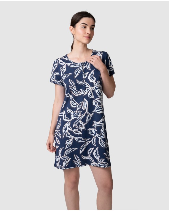 Camisón corto de mujer de manga corta con estampado floral