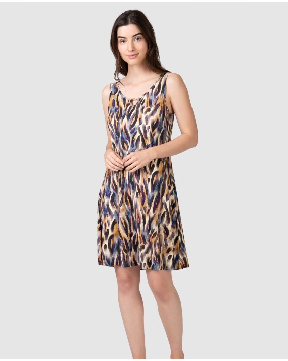 Vestit de platja curt de dona sense mànigues amb estampat