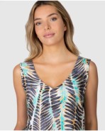 Playera corta de mujer sin mangas con estampado floral