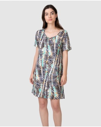 Vestit de platja curt de dona de màniga curta caiguda amb coll pic