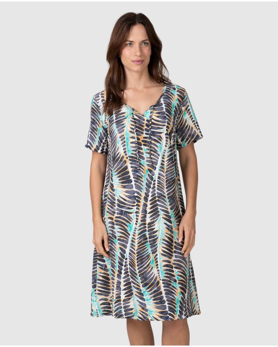 Vestit de platja curt de dona de màniga curta caiguda amb estampat floral