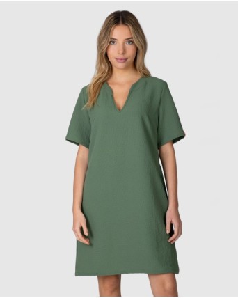 Vestit de platja curt de dona de màniga curta caiguda amb butxaques laterals