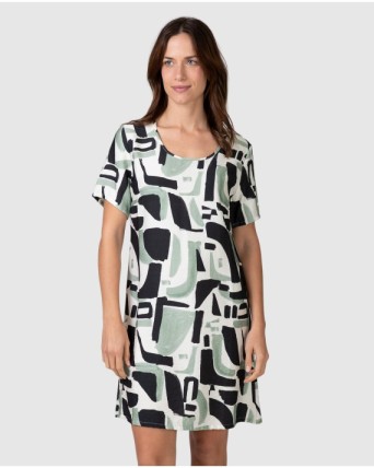 Vestit de platja curt de dona de màniga curta amb estampat abstracte