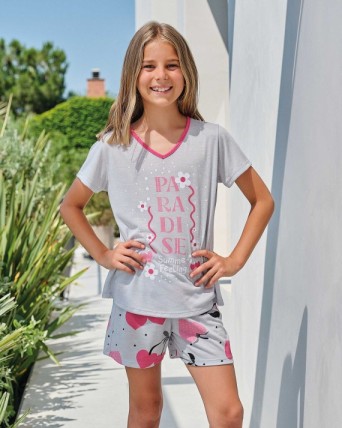 Girls' short-sleeved pajamas in grey
