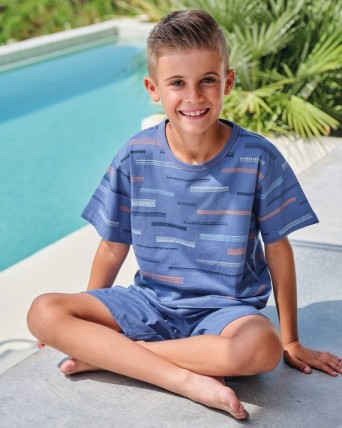 Boys' short-sleeved cotton pajamas in blue