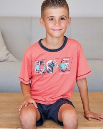 Boys' short-sleeved surf print pajamas