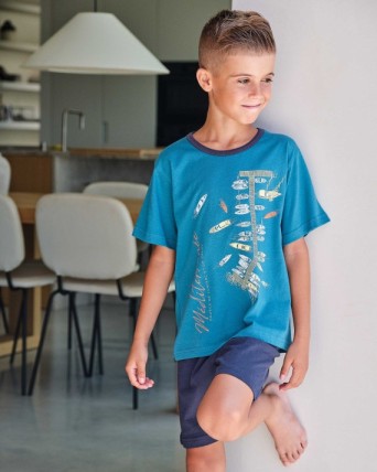 Boys' short-sleeved pajamas with boat print