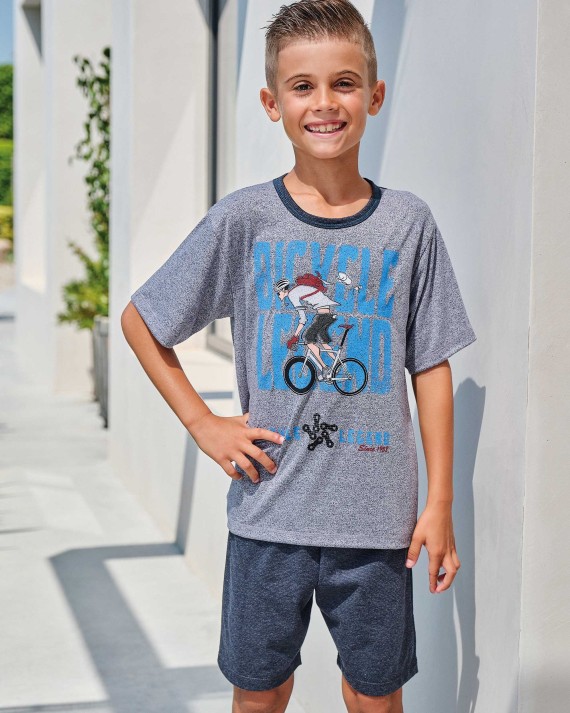Boys' short-sleeved pajamas with bicycle print