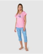 Pijama pirata de mujer manga corta cuello pico estampado floral