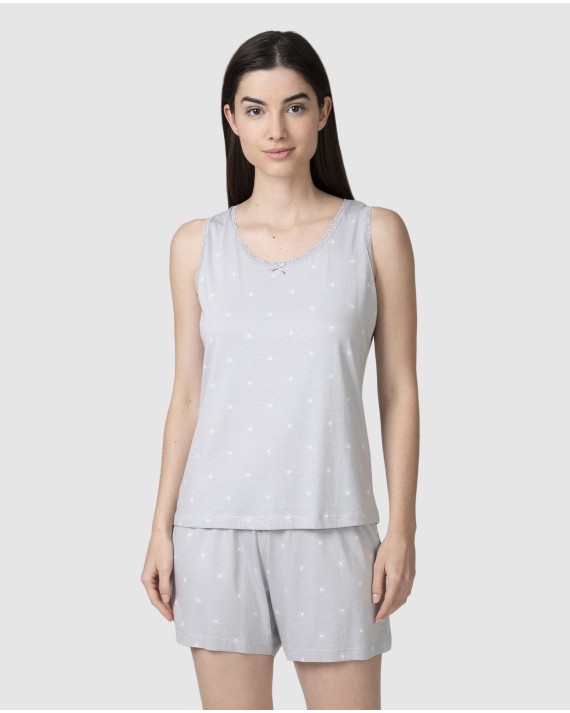 Pijama pirata de mujer sin mangas puntilla decorativa