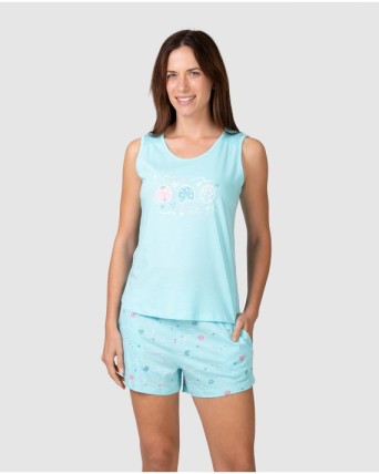 Women's short sleeveless pajamas with front print