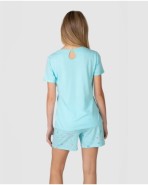 Pijama corto de mujer manga corta cuello pico estampado frontal