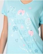 Pijama corto de mujer manga corta cuello pico estampado frontal