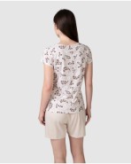 Women's short-sleeved pajamas with button placket and all-over print