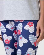 Pijama pirata de mujer manga corta estampado corazones y flores