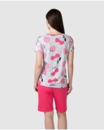 Women's short-sleeved pajamas with strawberry and heart print