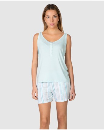 Women's short pajamas with plain straps and round neck