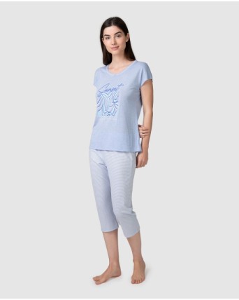 Women's pirate pajamas with short sleeves and bow detail