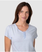 Women's long short-sleeved pajamas with button placket