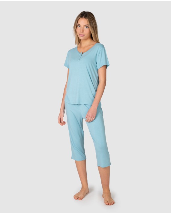 Pijama curt de dona de màniga curta amb tapeta abotonada