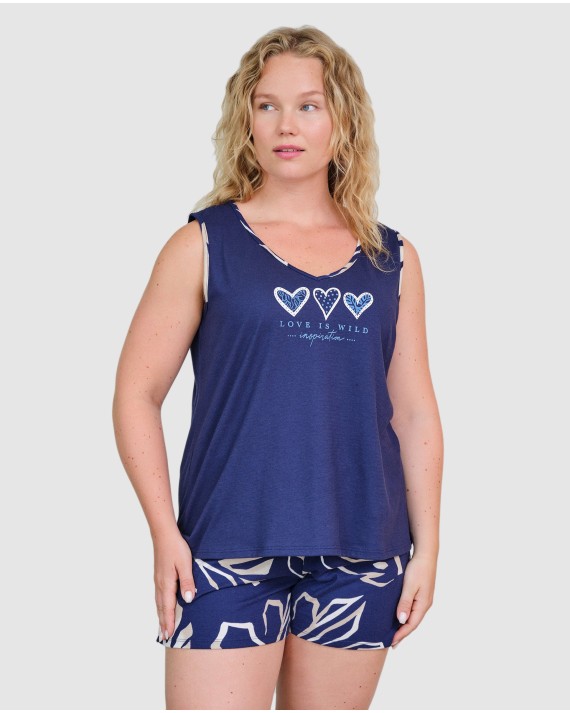 Women's sleeveless short pajamas with graphic print