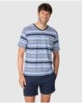 Men's short-sleeved striped cotton pajamas