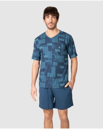 Pijama corto de hombre de manga corta con estampado gráfico