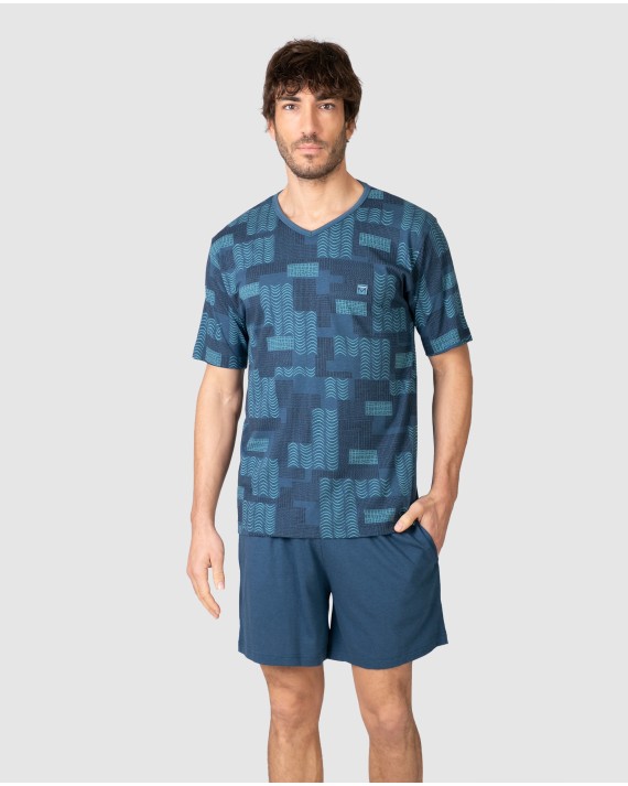 Men's short-sleeved graphic print pajamas