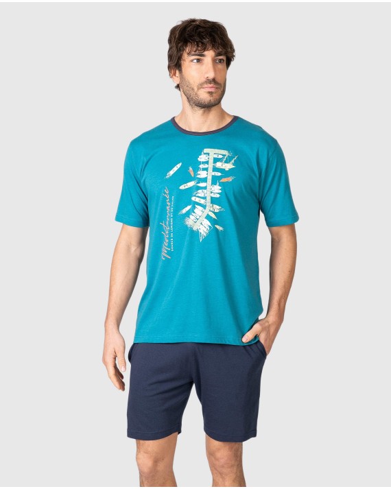 Pijama corto de hombre de manga corta estampado barcos