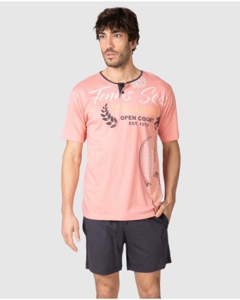 Pijama corto de hombre de manga corta con tapeta abotonada