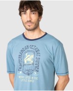 Men's short-sleeved printed pajamas in blue