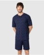 Men's short-sleeved pajama set with button placket