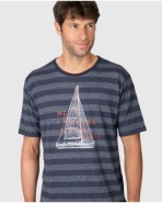 Pijama corto de hombre de manga corta tejido listado y estampado barcos