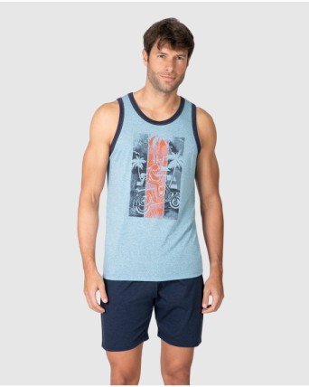 Men's sleeveless short pajamas with graphic print