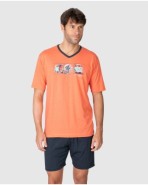 Men's short-sleeved pajamas with orange print