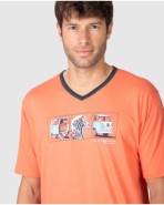 Men's short-sleeved pajamas with orange print