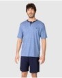 Men's short-sleeved pajama set with button placket