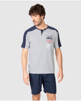 Pijama corto de hombre de manga corta con tapeta abotonada