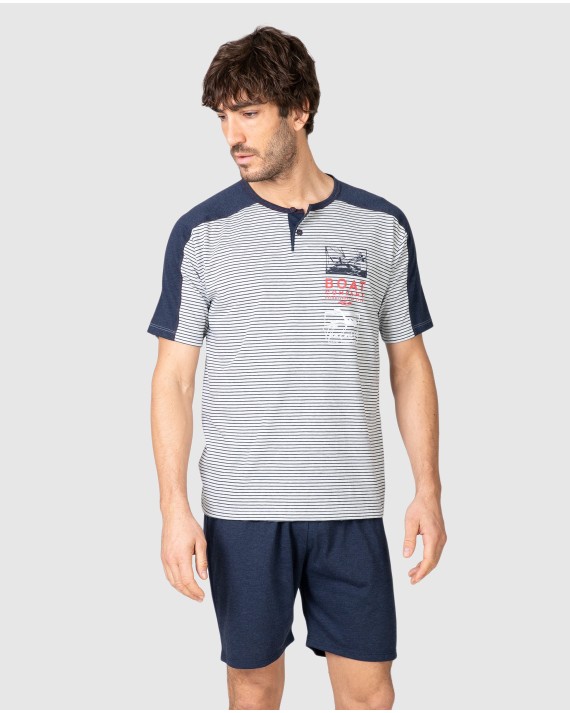 Pijama corto de hombre de manga corta con tapeta abotonada